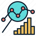 analysis, bar, chart, data, glass, line, magnifying