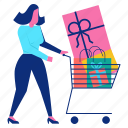 cart, gift, shopping, woman