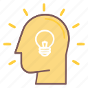 bulb, head, idea, light, mind, think, thought