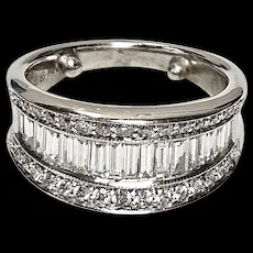 Estate Baguette Diamond 14K White Gold Band Ring