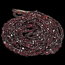 Antique Hand Cut Faceted Garnet Bead Long Rope Length Double Strand Necklace