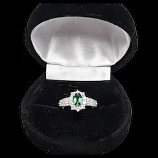 Estate Green Tourmaline & Diamond Halo Platinum Ring