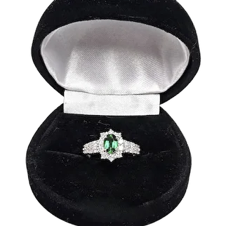 Estate Green Tourmaline & Diamond Halo Platinum Ring