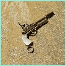 Miniature Antique Silver Flintlock Pistol / Gun - Doll Size