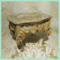 Elaborate Metal Table With Lined Compartment Beneath the Lid - Antique Miniature