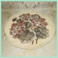 Medium Size Beaded and Stitched Round Rug for Antique Doll Display