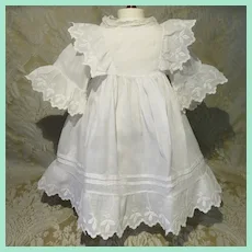 Pretty White Embroidered Antique Dress and Petticoat for Child Doll