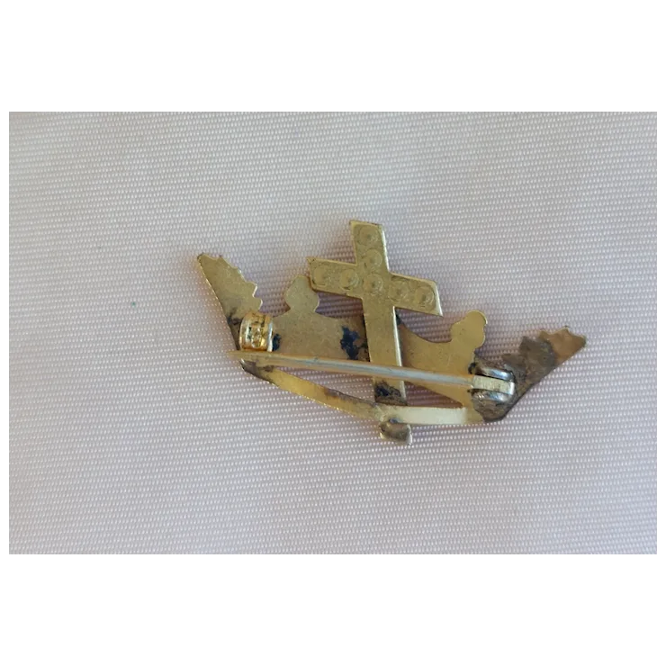 Antique 19th Century Victorian Petite Crown And Cross With Seed Pearls Gold Filled Brooch, Pin - image 5 of 8