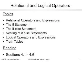 Relational and Logical Operators