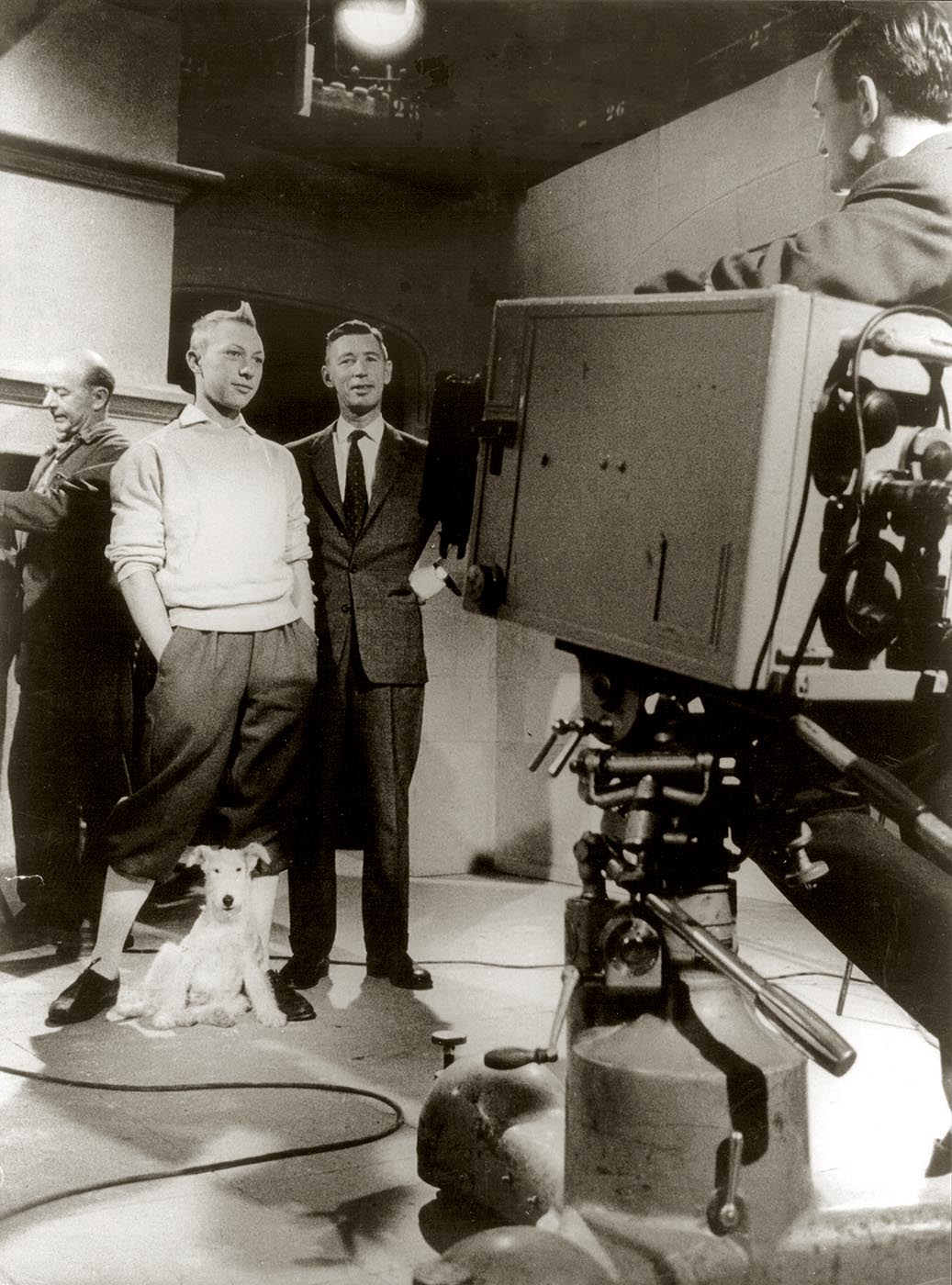 Hergé et Jean-Pierre Talbot aux studios de Boulogne-Billancourt