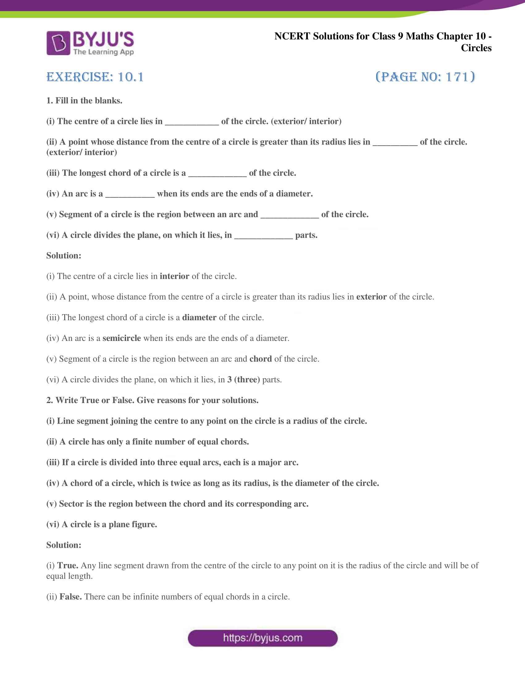 NCERT Solutions for Class 9 Maths Chapters