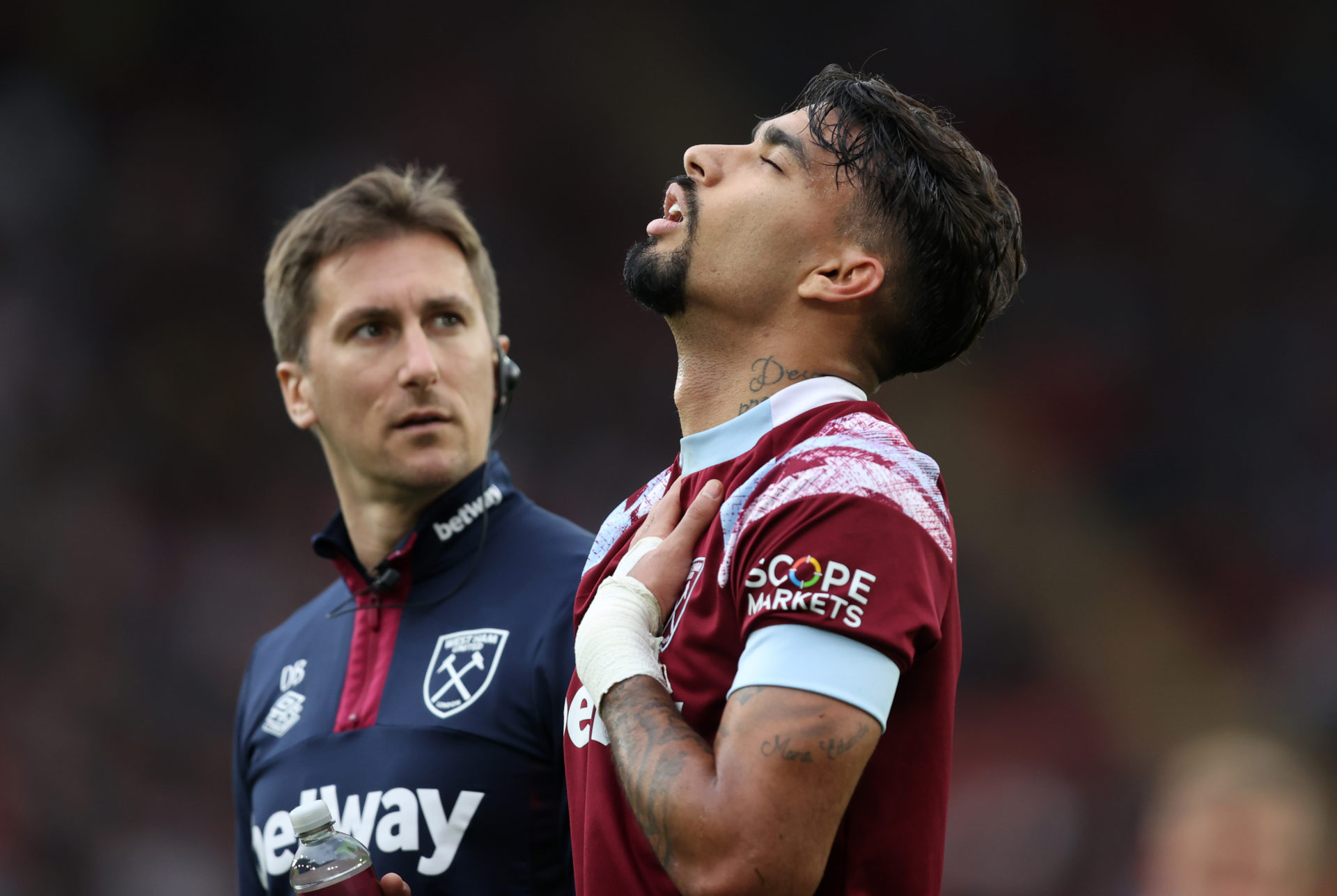 Lucas Paqueta of West Ham United reacts during the Premier League match between Southampton FC and West Ham United at Friends Provident St. Mary's ...