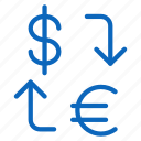 arrow, currency, dollar, euro, exchange