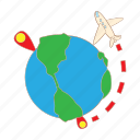 cartoon, destination, globe, pin, plane, transportation, travel