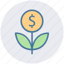 business, coin, dollar, flower, grow, plant