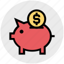 coin, dollar, money, pig, piggy bank, saving