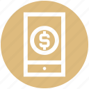 cell, coin, dollar, mobile, mobile banking, phone, smartphone