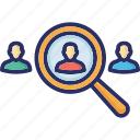 candidate, find user, magnifying, recruitment, search