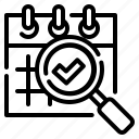 organization, calendar, find, schedule, search, date, magnifying