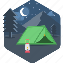 camp, camping, moon, night, lantern, outdoor, tent