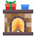 fire, flame, fireplace, christmas, present, gifts