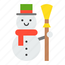 broom, christmas, snow, snowman, xmas