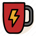 cafe, coffee, drink, energy, flash, mug, power