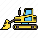 bulldozer, heavy machinery, excavator, transportation