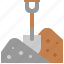 pile, material, shovel, sand, construction, rock, element 