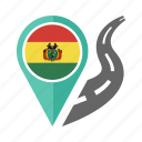 bolivia, country, flag, location, nation, navigation, pin