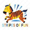 cute zebra, running, animal, quote, typography