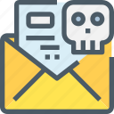 crime, email, hack, letter, mail, message, skull