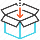 arrow, box, container, content, download, package, product