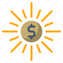 coin, dollar, money, sun