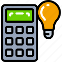 calculator, education, ideas, light bulb, math, numbers