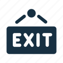 board, exit, hanging, information, sign, signage, signboard