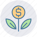 business, coin, dollar, finance, flower, grow, plant