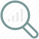 analytics, chart, magnifier, statistic icon