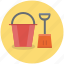 bucket, shovel, beach, construction, dig, gardening, tools 