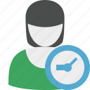 clock, user, woman, account, female, profile