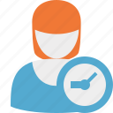 clock, user, woman, account, female, profile