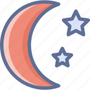 crescent, moon, stars, night