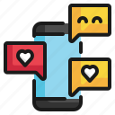 love, chat, online, mobile, smartphone, heart, happiness icon