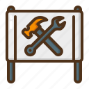 banner, tool, hammer, wrench