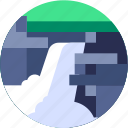 circle, flat icon, landscape, mountain, water, waterfall