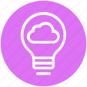 bulb, cloud, energy, idea, light, light bulb, server