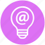 at sign, bulb, energy, idea, internet, light, light bulb 