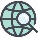 globe, location, magnifying glass, navigation, position, search