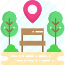 bench, gps, location, park, placeholder