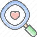 find, dating, heart, love, magnifier